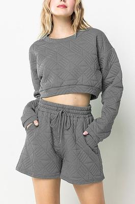 QUILTED CROP TOP AND SHORTS SET