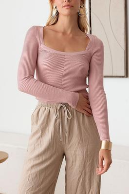 SOFT LONG SLEEVE SQUARE NECK KNIT TOP