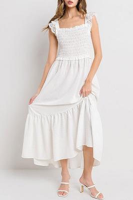 SLEEVELESS RUCHED POCKETS TIERED MAXI DRESS