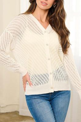 LONG SLEEVE BUTTON UP KNIT BLOUSE TOP