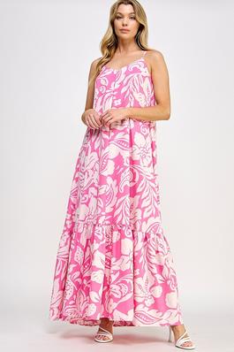Tropical Print Cami Straps Maxi Dress