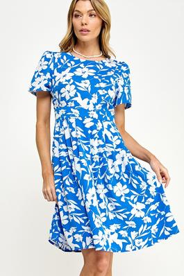 Semi Pleated Tiered Floral Short Dress