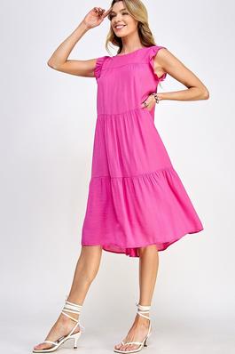Solid Color Tiered Midi Dress
