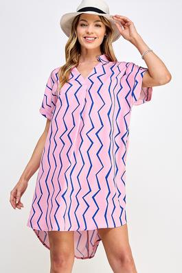 Vertical Zigzag Stripe Shirt Dress