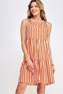 Tie Shoulder Stripe Print Short Dress