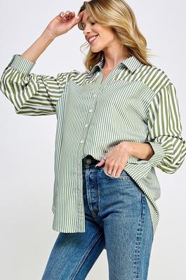 Button Down Stiped Long Sleeves Top