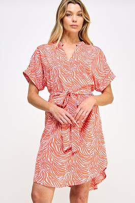 Allover Print Belted Short Dress