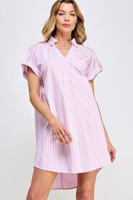 Stripe Print Curved Hem Short Dress
