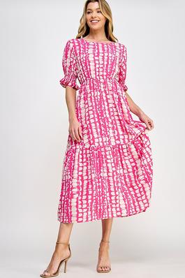 Allover Print Tiered Midi Dress 