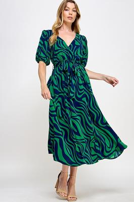 Allover Print Wrap Midi Dress