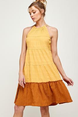 Color Block Sleeveless Short Dress