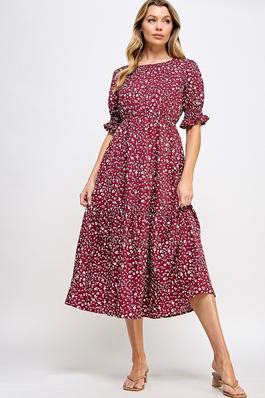 Elasticated Waistline Floral Printed Midi Dress