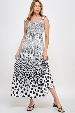 Tie Shoulder Polka-Dot Print Dress