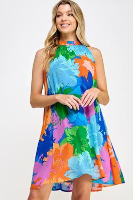 Floral Print Halter Short Dress
