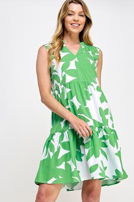 Leaf Print Sleeveless Dress