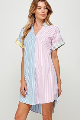 Multicolor Stripe Shirt Dress