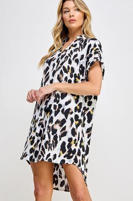 Animal Print Drop Shoulder Sleeve Short Dress