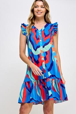Multi-color Allover Print Smock Dress