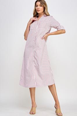 Stripe Button Down Midi Dress