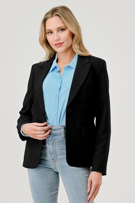 Solid Notched Lapel Single Button Blazer Jacket