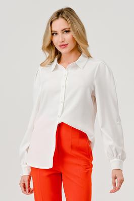 Solid Puff Sleeve Shirt Blouse