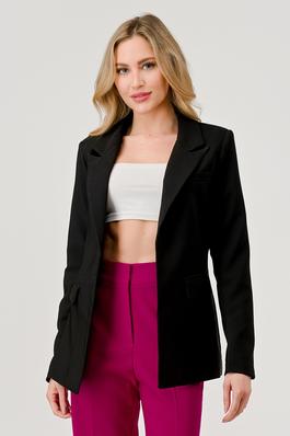 Solid Notched Lapel Open Front Jacket 