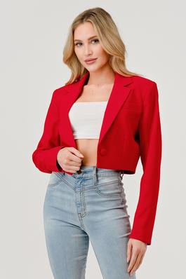 Solid Notched Lapel Single Button Crop Jacket
