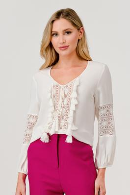 Solid Lace Ruffle Blouse