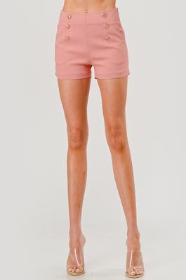 Solid Short Pants with 6 Gold Buttons 