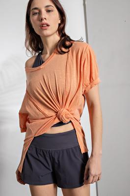 MINERAL WASHED PUFF SLEEVE TOP