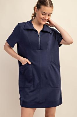 PLUS SIZE FRENCH TERRY SHORT SLEEVE QUARTER ZIP DR