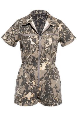 WOOD CAMOUFLAGE PRINTED TWILL ROMPER