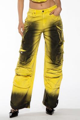 CARGO TWILL PANTS WITH CONTRAST SPRAY PRINT