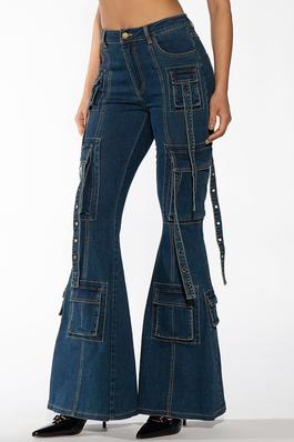 BOOTS CUT DENIM JEANS WITH CARGO FLAP POCKETS