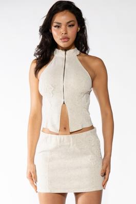 TWO PIECE MOCK NECK TOP AND MINI SKIRT SET