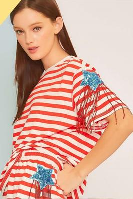 4th of July Star Patch Stripe Top