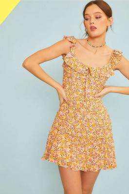 Floral Print Sleeveless Shirring Mini Dress