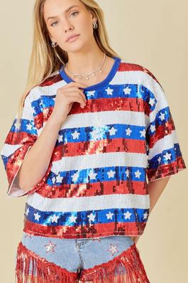 4th July Sequin Star Stripe Top