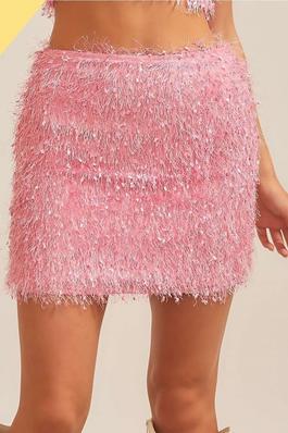 Back Zipper Lurex Feather Skirt