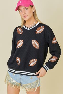 Quilted Fabric with Football Patch Game day Top