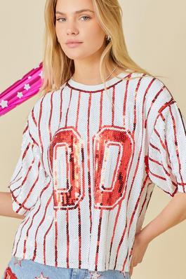 Game Day Stripe Tunic Sequin Top