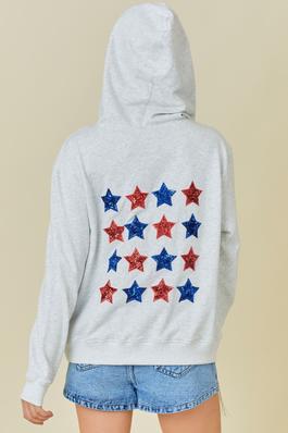 Oversized Hoodie With Sequin 4th July Stars