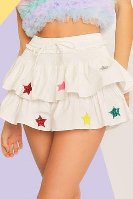 Adjustable Strap Star Patch Ruffled Shorts