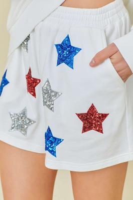 USA Flag Embroidered Patch Knit Shorts