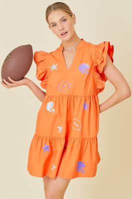 Sparkle Game day Print Shoulder Ruffle Dress