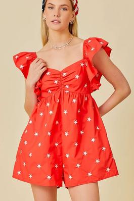 Star Embroidered Ruffle Romper