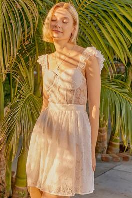 Lace Bra Cup Shoulder Ruffle Mini Dress