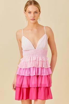 Tiered Ruffle Color Block Dress