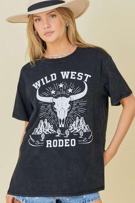Washing Distressed Rodeo Graphic Print Tunic Top