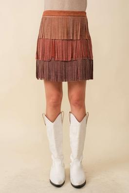 Stud Fringe Color Block Mini Skirt